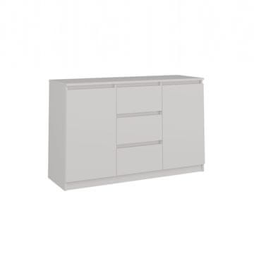 Topeshop 2D3S 120CM BELA KOMODA Z 2 VRATI IN 3 PREDALI ZA DNEVNO SOBO