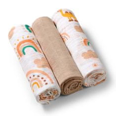 BabyOno Plenice iz muslina Super Soft Beige 3 kos, 70x70 cm