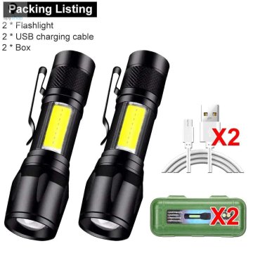 KJB Mini LED svetilka COB + XPE s polnjenjem USB, 2 kosa s škatlo