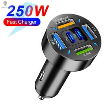 KJB Avtomobilski USB polnilnik za 12/24 V, 6 priključkov
