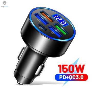 KJB Avtomobilski USB polnilnik za 12/24 V, 5 priključkov prikaz napetosti