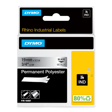 Dymo 18487 RHINO permanentni poliester D1 19mm 5.5m, 19mm črna na metal