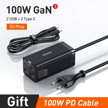 KJB Namizni GaN3 polnilnik 100 W, 2 USB-C in 2 USB-A, EU