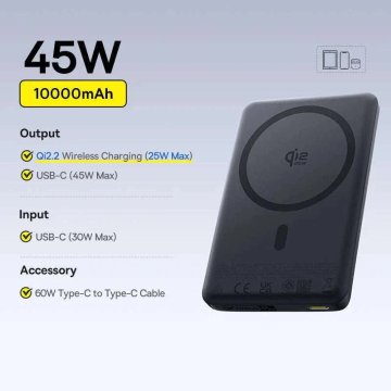 KJB Magnetna prenosna baterija 10.000 mAh, brezžično do 25 W, nova izvedba