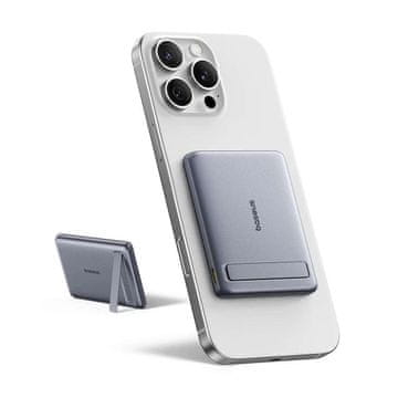 KJB Magnetna prenosna baterija 5.000 mAh s stojalom, USB-C do 20 W, siva