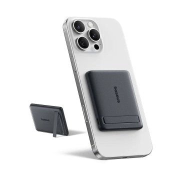 KJB Magnetna prenosna baterija 5.000 mAh s stojalom, USB-C do 20 W, črna