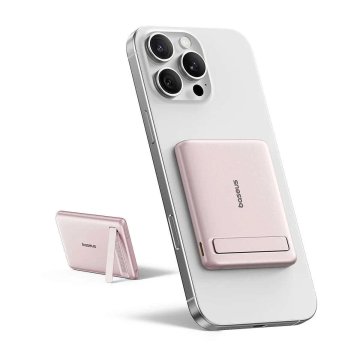 KJB Magnetna prenosna baterija 5.000 mAh s stojalom, USB-C do 20 W, rožnata