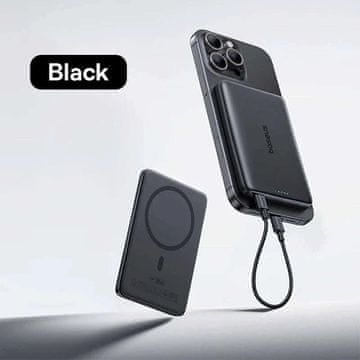 KJB Magnetna prenosna baterija 5.000 mAh, USB-C PD do 20 W, črna