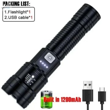 KJB Polnilna LED svetilka z zoomom in USB-C, črna, XHP50