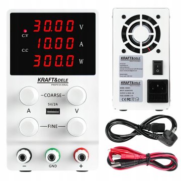 Kraft&Dele Nastavljiv laboratorijski napajalnik 30V/10A LED USB krokodil kabli