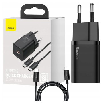 BASEUS Hitri polnilnik Super Si 1C 25W z 1m kablom USB-C na USB-C (črn)