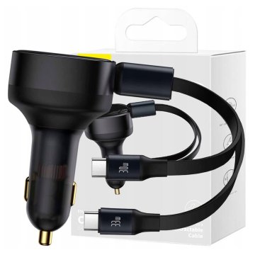 BASEUS Avtomobilski polnilnik Enjoyment s kabli USB-C, 33 W (črn)