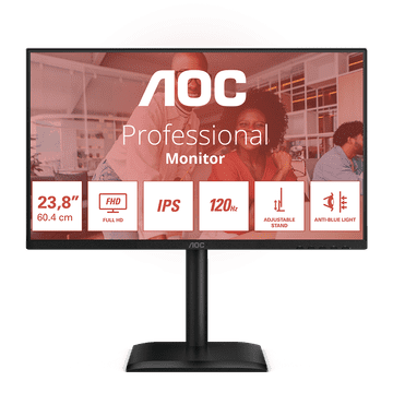 AOC 24E4U poslovni monitor - 60.5cm (24"/23.8" vidno), FHD (1920 x 1080), IPS, 120Hz, 4ms (GtG), Adaptive Sync, HDR, USB razdelilnik, 1xD-SUB(VGA), 1xHDMI, 1xDP