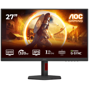 AOC Gaming Q27G4SRU monitor - 68.6cm (27"), QHD (2560 x 1440), Fast IPS, 320Hz, 0.3ms MPRT (1ms GtG), Adaptive Sync, G-Sync Compatible, HDR400, USB razdelilnik, 2x HDMI 2.1, 1x DP 1.4