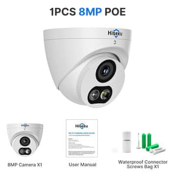 KJB PoE dome IP kamera 8 MP z dvosmernim zvokom, objektiv 2,8 mm, 1 kos.
