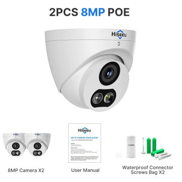 KJB PoE dome IP kamera 8 MP z dvosmernim zvokom, objektiv 2,8 mm, 2 kos.