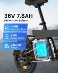 UNBRANDED B20MINI zložljivo mestno električno kolo 14", 250 W, baterija 36 V 7,8 Ah, do 50 km, črno