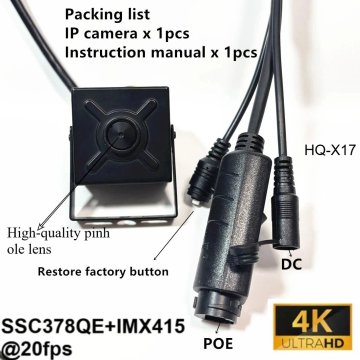 KJB Notranja mini IP kamera 8 MP s PoE 48 V in zaznavanjem oseb, 3.6mm
