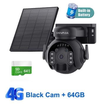 KJB Solarna vrtljiva IP kamera 4G, črna, 64 GB
