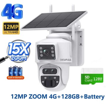 KJB Solarna zunanja PTZ kamera, 12 MP, 4G, s kartico 128 GB, bela