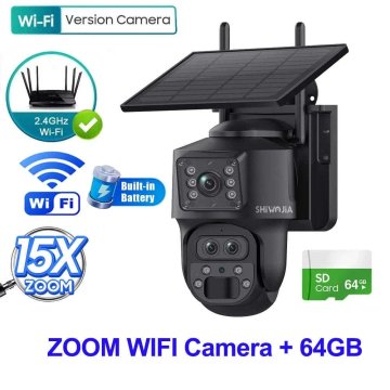KJB Solarna zunanja PTZ kamera, 12 MP, WiFi, s kartico 64 GB, črna