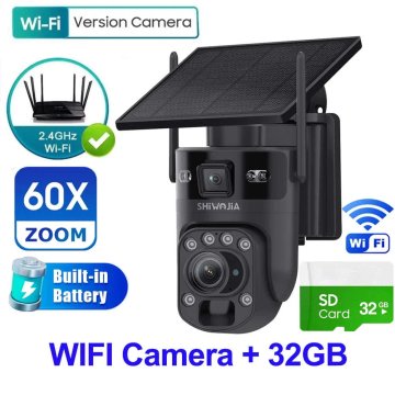 KJB Solarna PTZ kamera z dvema objektivoma, 12 MP, WiFi, s kartico 32 GB, črna