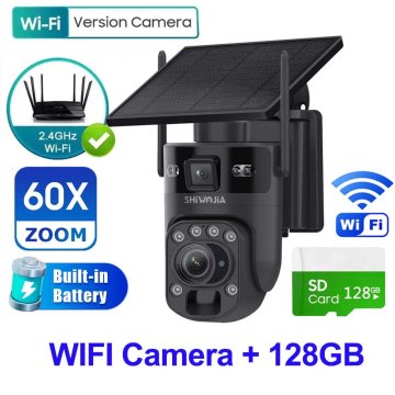 KJB Solarna PTZ kamera z dvema objektivoma, 12 MP, WiFi, s kartico 128 GB, črna