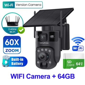 KJB Solarna PTZ kamera z dvema objektivoma, 12 MP, WiFi, s kartico 64 GB, črna