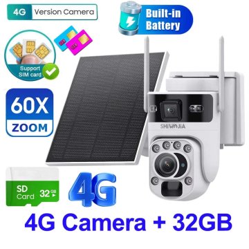 KJB Solarna PTZ kamera z dvema objektivoma, 12 MP, 4G, s kartico 32 GB, bela