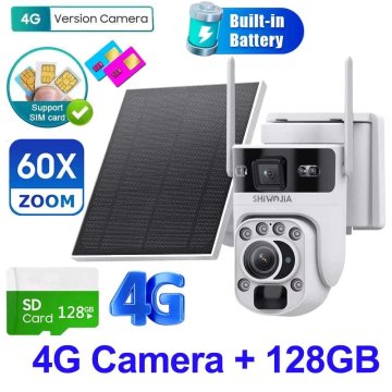 KJB Solarna PTZ kamera z dvema objektivoma, 12 MP, 4G, s kartico 128 GB, bela