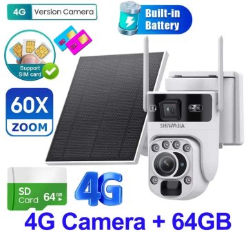 KJB Solarna PTZ kamera z dvema objektivoma, 12 MP, 4G, s kartico 64 GB, bela