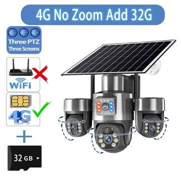 KJB Solarna zunanja PTZ kamera, 4G, brez povečave, s kartico 32 GB