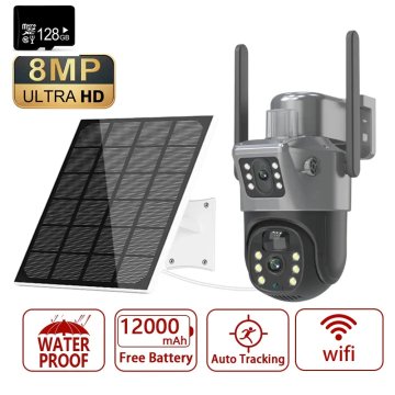 KJB Solarna kamera z dvema objektivoma, WiFi, 8 MP, kartica 128 GB
