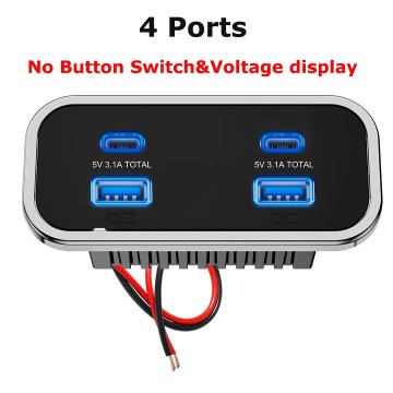 KJB Panelni avtomobilski polnilnik USB za 12–24 V, 4 priključki, izvedba-C