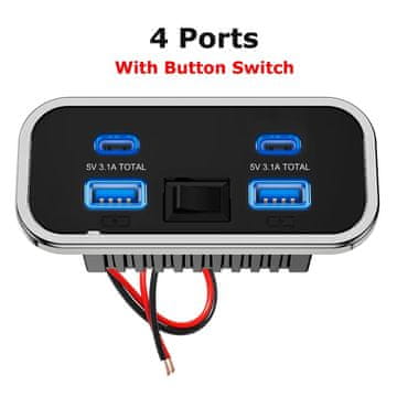 KJB Panelni avtomobilski polnilnik USB za 12–24 V, 4 priključki, izvedba-B