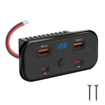 KJB Panelni avtomobilski polnilnik USB za 12–24 V, 4 priključki, izvedba-D