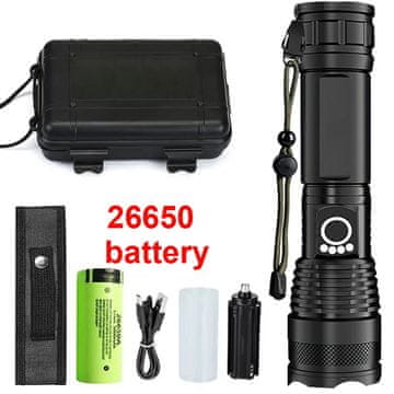 KJB Polnilna LED svetilka A10 z nastavljivim snopom, USB-C, baterija 26650, s škatlo