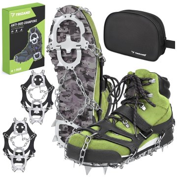 Northix Dereze za čevlje velikost L 40-44 z 12 konicami in ježki, etui, črne/srebrne