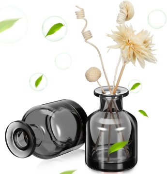 Komplet 2 steklenih difuzorjev za dišave 150 ml, prozorno steklo, za eterična olja in dišavne palčke, eleganten dekor za dom, pisarno ali spa, višina 10 cm, premer 6,5 cm, za večkratno uporabo