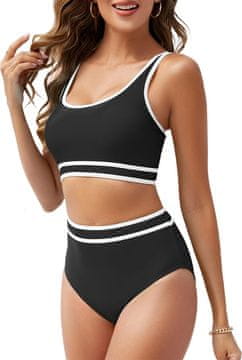 Športni bikini kopalni kostum za ženske Push Up z visokim pasom 82% recikliran poliamid 18% elastan odstranljivi vložki nastavljive naramnice color-blocking velikost L za plažo in plavanje