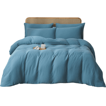 Komplet posteljnine 3-delni 100% bombaž renforce 200x200 cm in 2 prevleki 80x80 cm, modra, zračen in trpežen material, zapiranje na zadrgo, pralno do 60°C, certifikat OEKO-TEX, celoletno udobje