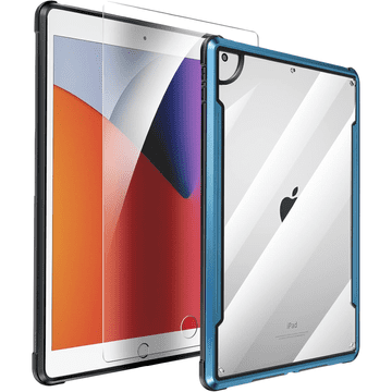 Oklepni etui SMARTDEVIL za iPad 10,2 7. in 8. gen 2019/2020, hibridni ovitek s kovinskim okvirjem, modra barva, vključeno kaljeno steklo, zračne blazine za zaščito pred udarci, prozorna hrbtna stran