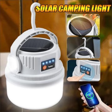 KJB Polnilna LED kamp svetilka s solarnim in USB-C polnjenjem, 1 kos