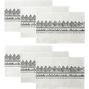 Namizni pogrinjki QIYI komplet 6 kosov, boho vintage stil, pralni, 30x45 cm, mešanica lana in poliestra, odporni na vročino, ojačani šivi, dekorativni tekstil za jedilnico, beli, trpežni in elegantni