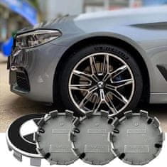 Pokrovčki za platišča BMW 68 mm komplet 4 kosi, črni, izdelani iz trpežne ABS plastike in aluminijeve zlitine, visoka kakovost, natančno prileganje, eleganten dizajn za platišča vašega vozila