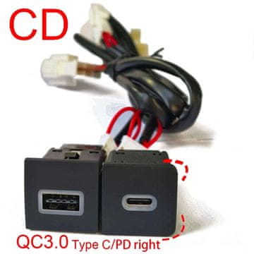 KJB Vgradni USB polnilnik za vozilo, 12 V, USB-A in PD desno