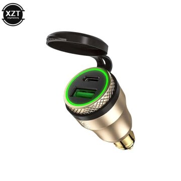 KJB USB-C PD in USB-A polnilnik za motorno vtičnico DIN, 30 W, srebrn, zelen svetlobni obroč