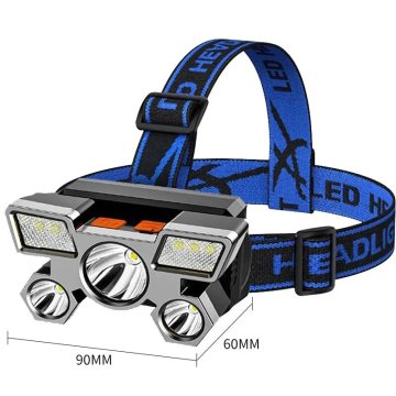 KJB Polnilna čelna svetilka s petimi LED, modra