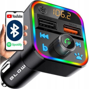 Blow LED RGB avto FM oddajnik MP3 bluetooth 5.0 2x USB 3.0 12-24V