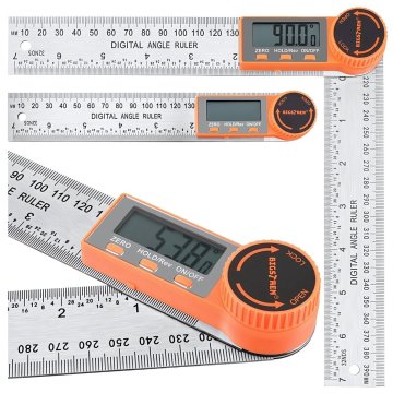 Northix Digitalni kotomer 200 mm z LCD zaslonom, 0–360 stopinj, nerjaveče jeklo